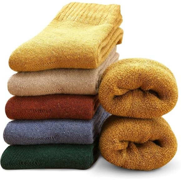 5 Pairs Wool Socks for Women, Size 5-10 Warm Hiking Cozy Thermal Crew Boot Socks - Picture 1 of 7